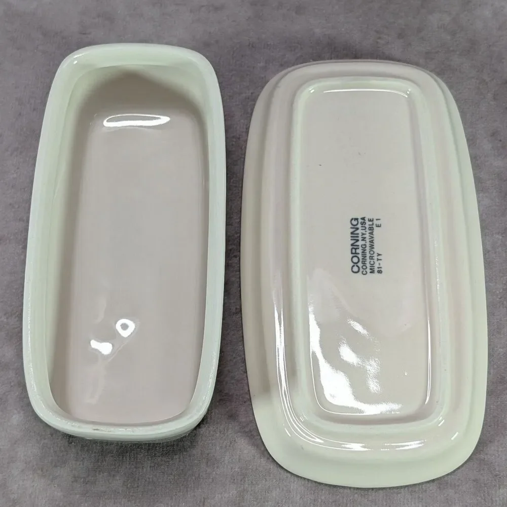 Vintage Corning 81-TY Almond Cream Covered Butter Dish Microwavable USA Made